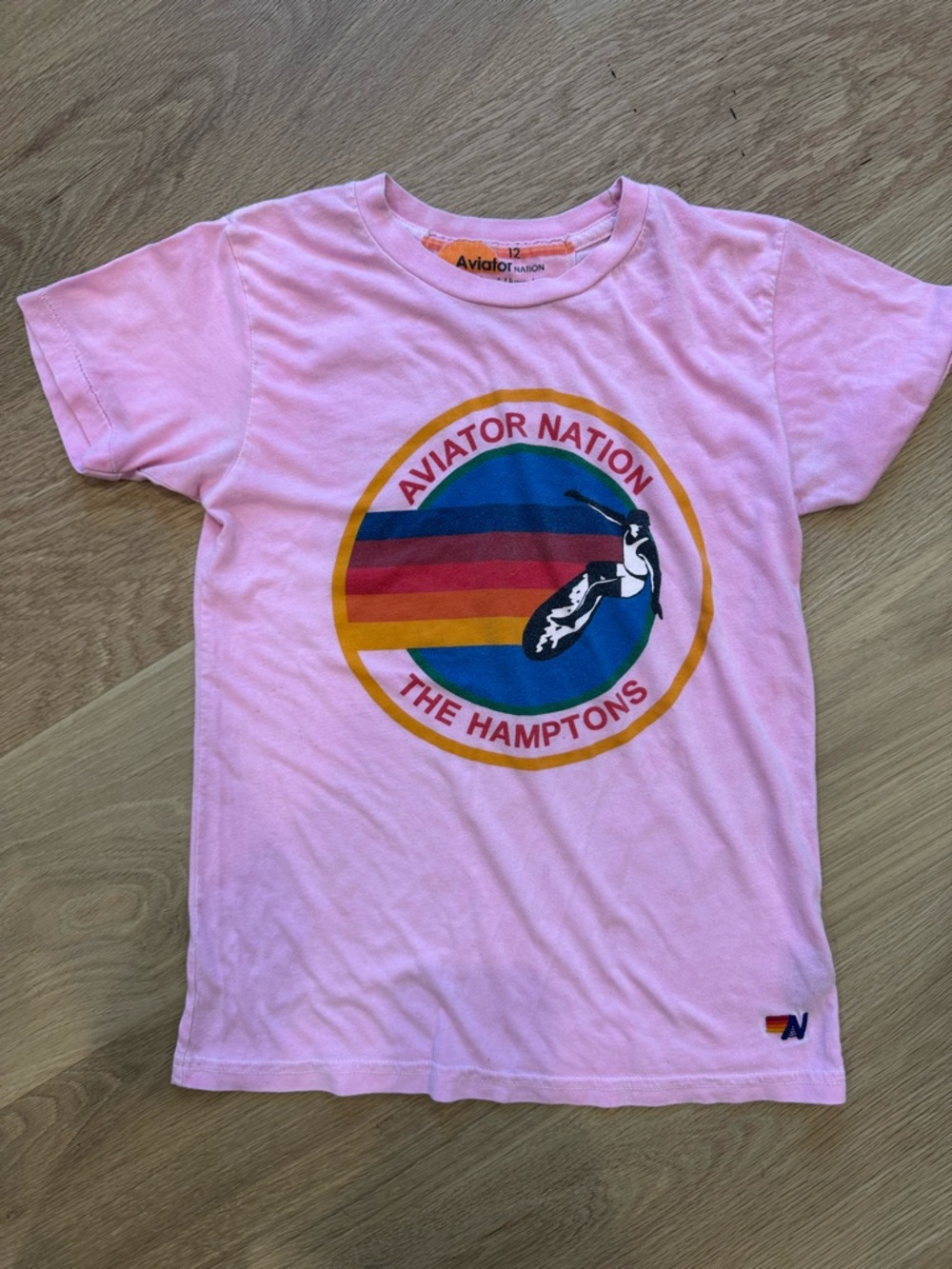 Aviator Nation Kids Pink Graphic 'The Hamptons' Tee with Rainbow Logo